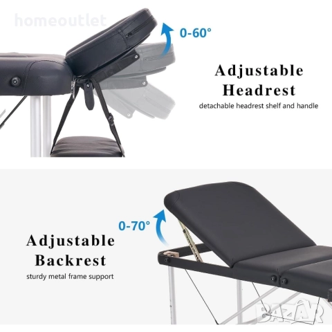 ПРОМОЦИЯ Многофункционална сгъваема маса за масаж YOUNIKE YNK-60-A3-BLACK, снимка 6 - Спални и легла - 52838408