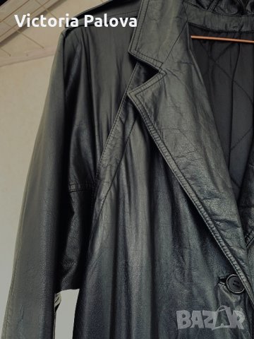 Дълъг черен кожен тренчкот,тренд, снимка 3 - Палта, манта - 32318250