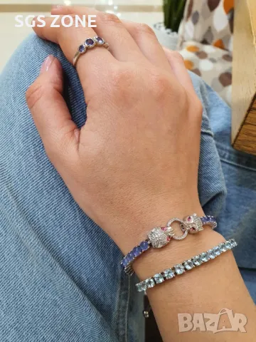 Гривна с Естествени Танзанити, снимка 2 - Гривни - 49634357