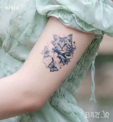 3D Сладко коте котенце с пеперуди временна татуировка татос татус Tattoo, снимка 5 - Други - 49294045