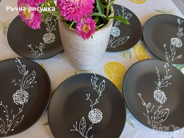 Десертни ръчно рисувани чинии 6 броя -40лв ,налични, снимка 1 - Декорация за дома - 38091904