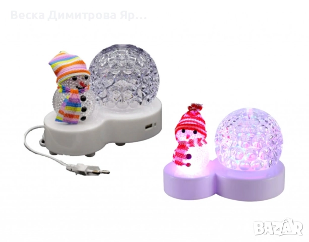 Коледна LED лампа сфера с коледна фигура на Снежен човек и многоцветна светлина