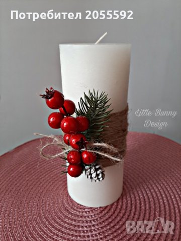 Декорирана коледна бяла свещ, снимка 2 - Коледни подаръци - 38593528