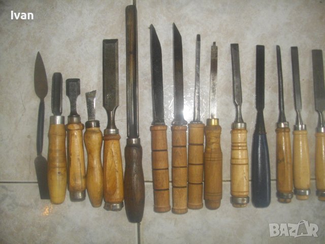Старо Качество-Лот 15 бр. Ръчни Дърводелски Длета За Струг - Дърворезба-Профи-Прави/Кръгли/V-образни