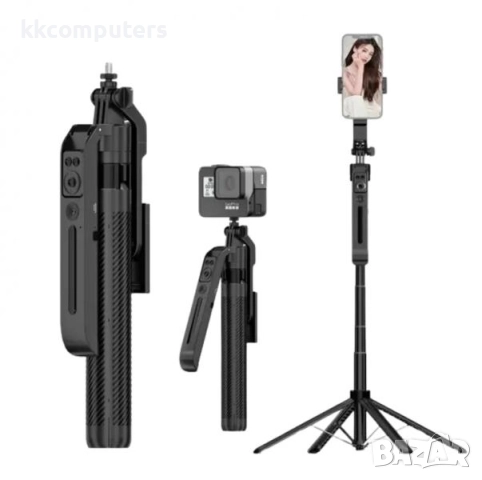 Селфи стик Bluetooth AI Tracking / Tripod C12, 180см / Черен Баркод : 2404200, снимка 2 - Селфи стикове, аксесоари - 52885580
