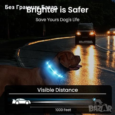 Нов Акумулаторен светещ нашийник за кучета със 7 LED цвята, снимка 5 - Други - 43198753