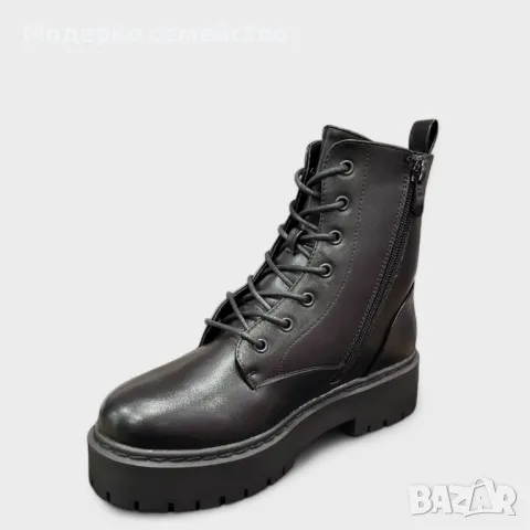 Дамски зимни боти в черно с цип и връзки , снимка 3 - Дамски боти - 47507685