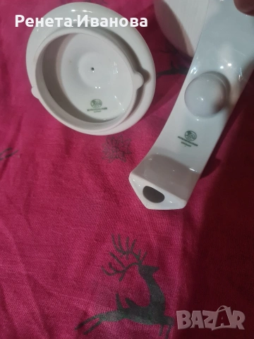 Комплект от стара порцеланова кана и свещник , снимка 2 - Антикварни и старинни предмети - 53278525