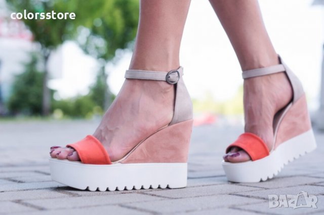 Сандали на платформа - бежови с оранжево - K200, снимка 2 - Сандали - 37017236