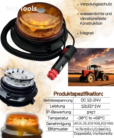 Аварийна лампа с магнит за автомобили Камиони Трактор 12 / 24V – ECE R65 R10 E9, снимка 5 - Аксесоари и консумативи - 51740500