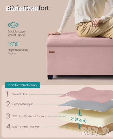 Кадифена пейка с място за съхранение, снимка 5 - Дивани и мека мебел - 53248114