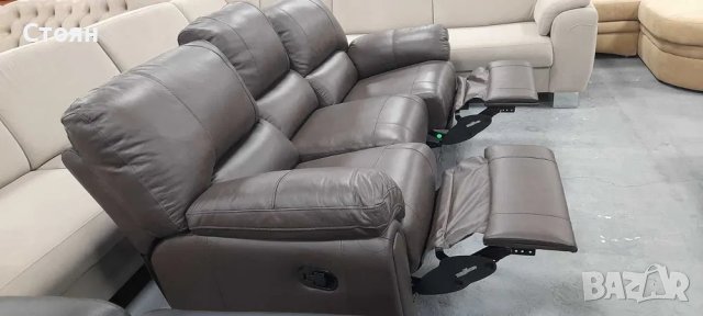 Кафяв кожен диван тройка с ръчен релаксиращ механизъм "Violino", снимка 4 - Дивани и мека мебел - 39974096