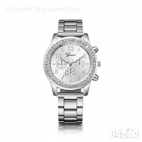 Луксозен дамски кварцов часовник Geneva с кристали – сребрист, златист или розово злато, снимка 4 - Дамски - 52348175