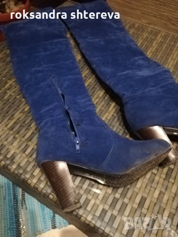 Сини ботуши тип чизми, снимка 5 - Дамски ботуши - 26998846