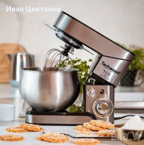 Планетарен миксер с купа от инокс Techwood TRO-1055, 1000W, 5л.,Червен