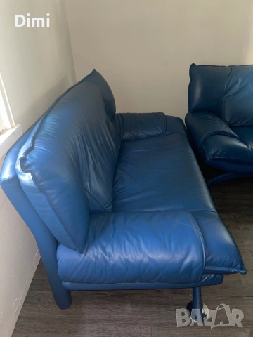 Кожен диван*БЕЗПЛАТЕН ТРАНСПОРТ*Син диван от естествена кожа