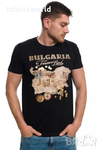 Нова мъжка черна тениска с трансферен печат България - Treasure Land (Земя на съкровищата), снимка 6 - Тениски - 27987779