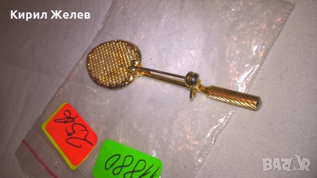 Позлатена Значка за ТЕНИС ракета РЯДКА СТАРА - 11880, снимка 3 - Колекции - 28311102