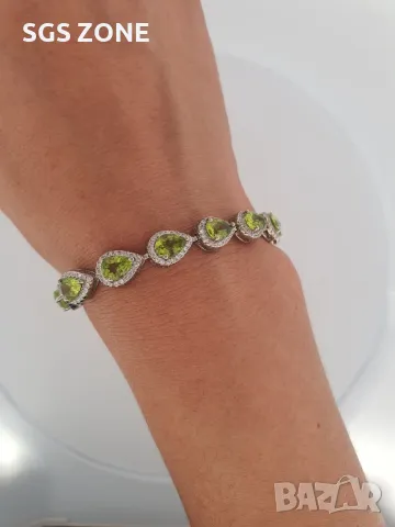 Сребърна Гривна с Топаз и Перидот, снимка 3 - Гривни - 49797362