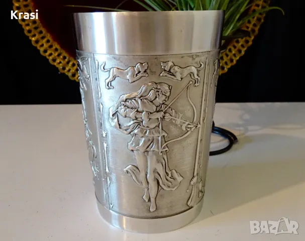 Чаша,халба от калай с уникални ловни картини. , снимка 3 - Антикварни и старинни предмети - 47644328