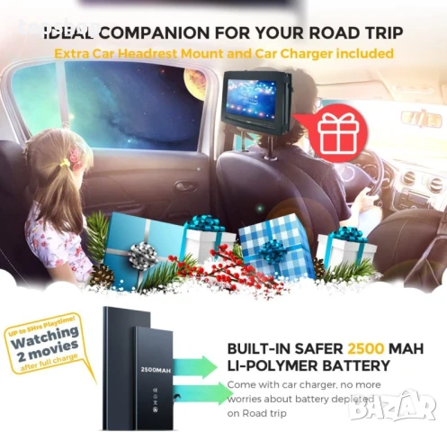 НОВ, ТЕСТВАН MYDASH MP10A преносим DVD плейър 10,1" черен, Пълен комплект, снимка 9 - Плейъри, домашно кино, прожектори - 50557462