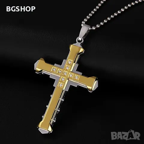 Jesus Crystal Cross / Кръстче с камъни - Gold, снимка 1