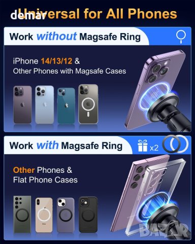 Магнитна стойка за кола за телефон iPhone 12-15 Pro Max Plus Mini, сив, снимка 7 - Резервни части за телефони - 43075070