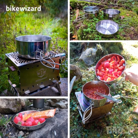 Bestargot Комплект тенджери и тигани за къмпинг неръждаема стомана НОВИ, снимка 4 - Къмпинг мебели - 51757346