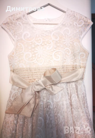 Коктейлна рокля цвят екрю, снимка 3 - Рокли - 50495921