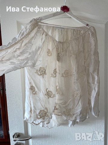 Нежна бяло към слонова кост блуза с орнаменти дантела бяла бохо стил , снимка 4 - Корсети, бюстиета, топове - 40257236