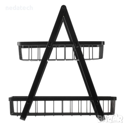 Метален рафт на две нива, Черен, 30x18x32 см., снимка 2 - Органайзери - 51354127