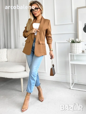 Елегантно дамско сако с драпирани ръкави, модерно и стилно, 10цвята , снимка 3 - Сака - 53245919