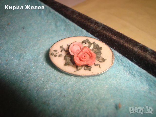 СТАРА ПОСРЕБРЕНА АРТ ДЕКО СТИЛ ВИНТИДЖ БРОШКА - РОЗИ РЪЧНА ИЗРАБОТКА ПОЛИМЕР 3079