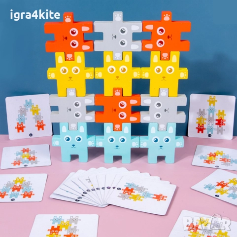 Забавна логическа Дървена игра Дженга Зайчета - тетрис, снимка 6 - Образователни игри - 52157896