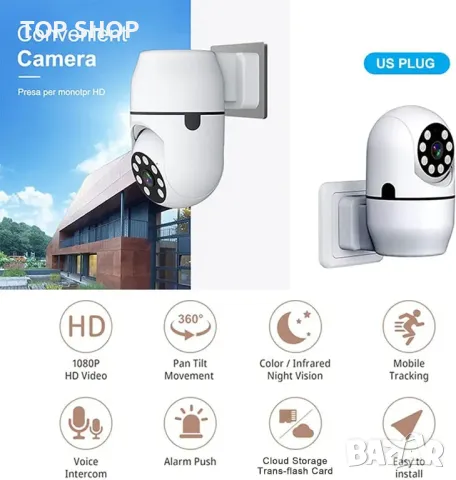 Въртяща се Wifi камера Jaxenor с директно включване в контакт, снимка 8 - Камери - 48477033