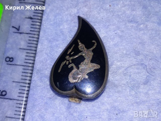 СТАРИННА СЪРЦЕВИДНА СРЕБЪРНА РЪЧНО ОРНАМЕНТИРАНА АВТОРСКА КЛИПС ОБЕЦА СРЕБРО SIAM 800 с НИЕЛО 22011 , снимка 8 - Антикварни и старинни предмети - 40762030