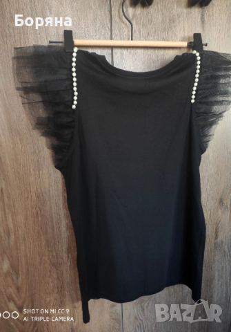 River Island нова с етикет тениска топ с перли и тюл, снимка 8 - Потници - 52169812