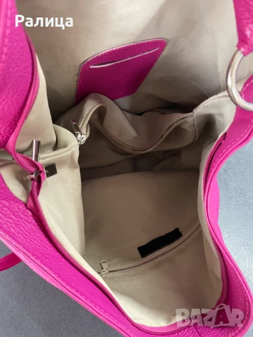 Дамска чанта цикламена естествена кожа, снимка 4 - Чанти - 50699765