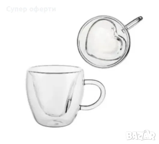 Двустенна стъклена термо чаша във формата на сърце, снимка 3 - Чаши - 48539055