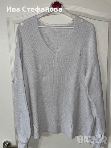 Оригинален марков мръсно бял слонова кост тънък пуловер накъсан скъсан прокъсан Diesel/Дизел, снимка 3 - Блузи с дълъг ръкав и пуловери - 43024368