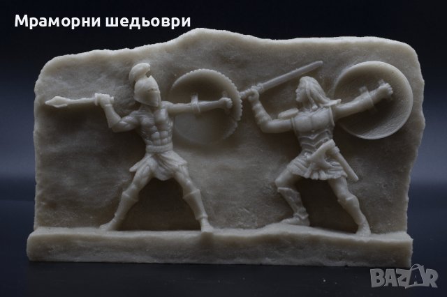 Ръчно изработена мраморна скулптура на 2 гладиатора в битка, снимка 6 - Статуетки - 40371804