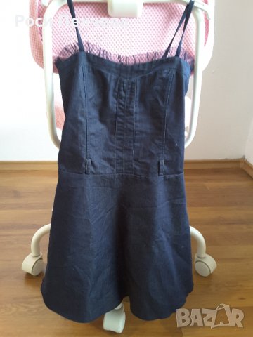 Елегантна тъмно синя рокля от тънък деним/до 128 см, снимка 2 - Детски рокли и поли - 38392465