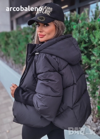 Ватирано дамско яке с качулка и ръкави тип пуловер , снимка 4 - Якета - 51782350