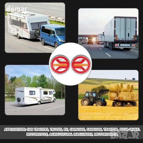 YOYOCOOL Задни LED кръгли фарове за ремарке 12V 24V, водоустойчиви - сертификат E9 (FJ5019-2 броя), снимка 6 - Аксесоари и консумативи - 51930480