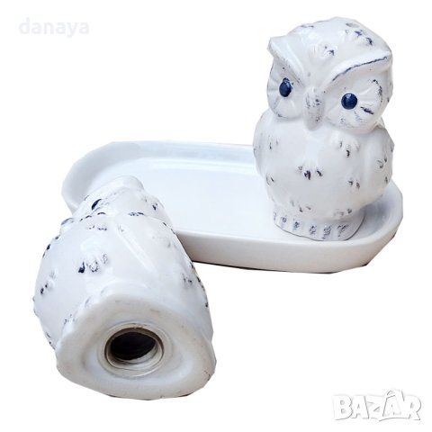 1628 Комплект керамични солнички на поставка Бухалчета, снимка 4 - Аксесоари за кухня - 44066623