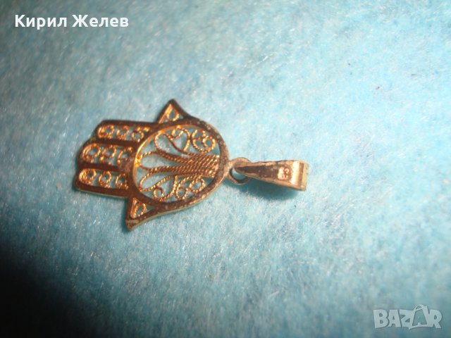 СИМВОЛЪТ ХАМСА или РЪКАТА на ФАТИМА ДЕБЕЛО ПОЗЛАТЕН с МАРКИРОВКА СТАР АРТ МЕДАЛЬОН АМУЛЕТ 60781, снимка 2 - Антикварни и старинни предмети - 35654994