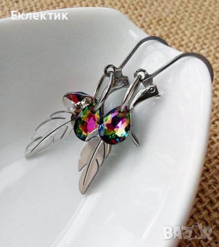 Обеци с висулки от неръждаема стомана и кристалчета, снимка 11 - Обеци - 38013916