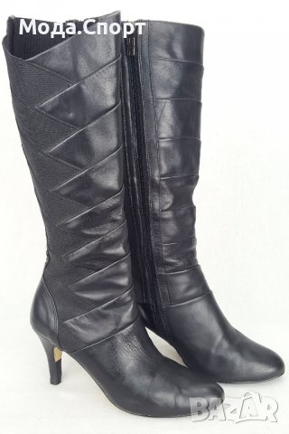 Високи Дамски Кожени Ботуши Ток Естествена Кожа с Цип и Подплата 38.5 39, снимка 5 - Дамски ботуши - 38729075