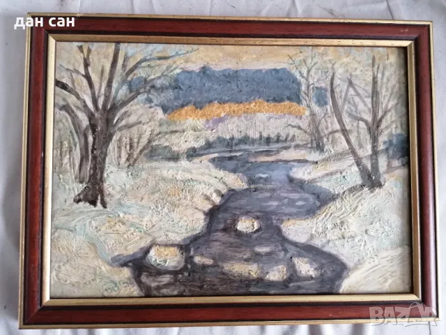 Зимни пейзажи Търново маслени бои подпис JB, снимка 2 - Картини - 48258497
