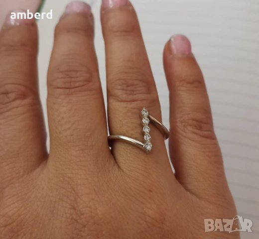 Елегантен сребърен пръстен - модел R037A, снимка 4 - Пръстени - 53557476